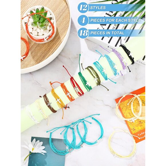 Set of 48 Unisex Christian Cross Bracelets with Adjustable Braided Rope in Multi - Picture 3 of 6